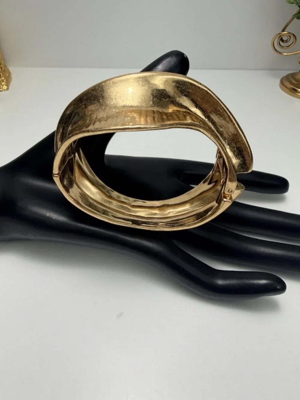 Zara Golden Sculptural Statement  Bracelet For Women Abstract Design - Picture 9 of 10